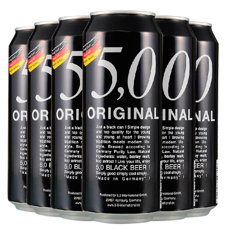 奥丁格德国进口奥丁格 5.0系列啤酒整箱 500ml 6罐 (黑啤酒)
