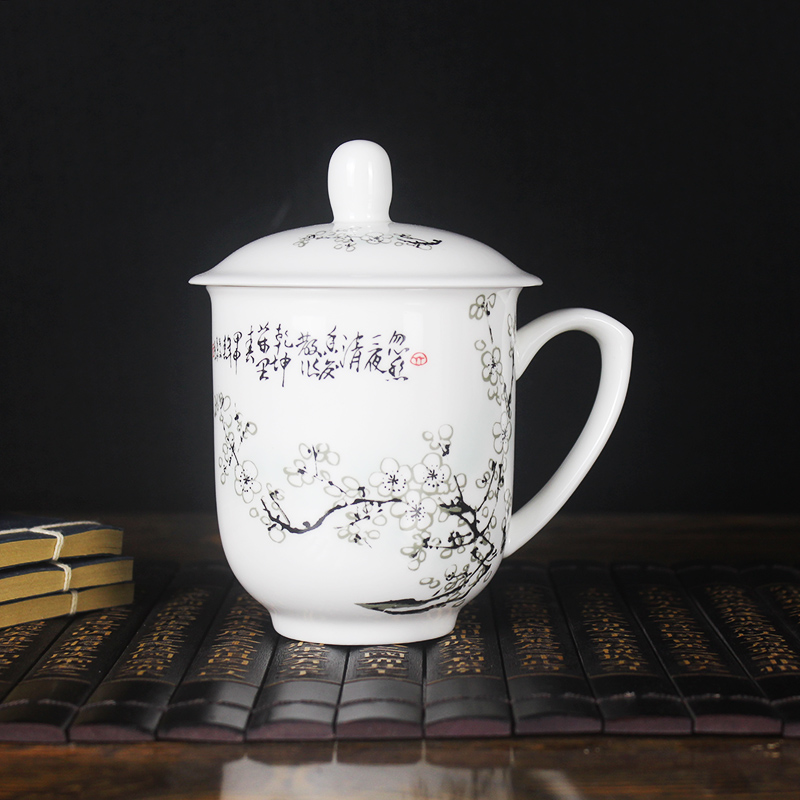 裂均 景德镇陶瓷器 青花荷塘情趣器茶具茶杯水杯公仆杯办公杯 梅花款