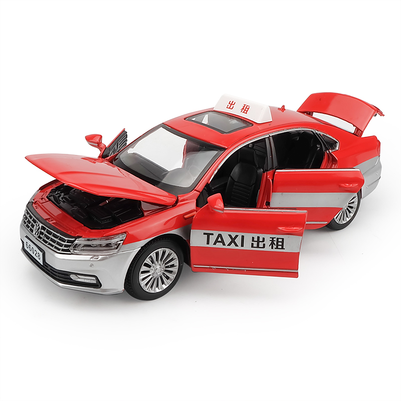 卡威合金1/32出租车模型儿童玩具车合金玩具车6开门仿真汽车模型声光回力车模 帕萨特 红色