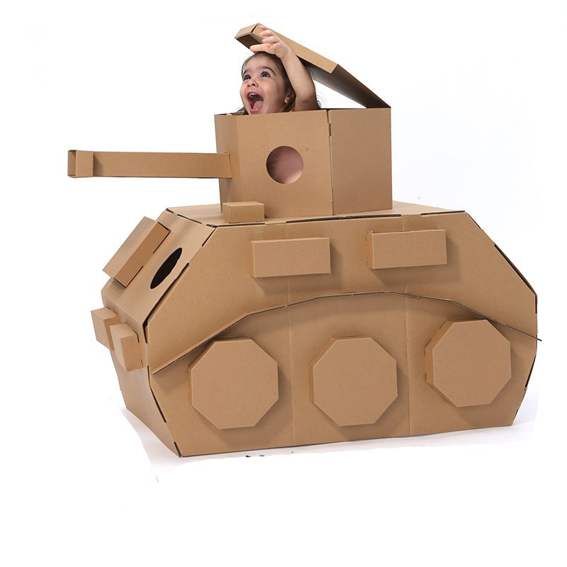 儿童涂色画纸箱飞机模型纸壳板模型玩具DIY手工制作大型号可上色 炫酷坦克(无图案)
