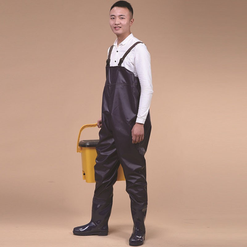 倾阑 连体水靴裤 半身户外涉水裤夹网布防水裤涉水服下水裤 黑色 38码