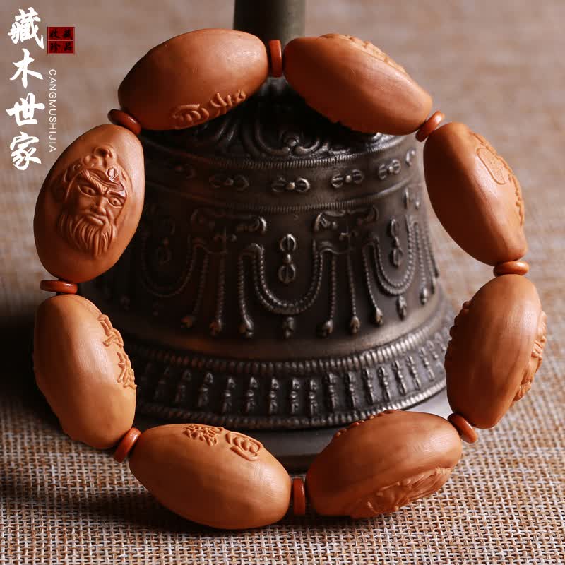 橄榄核手串橄榄胡核雕佛珠手链男女文玩把玩名家嘉臻五虎上将 雕工