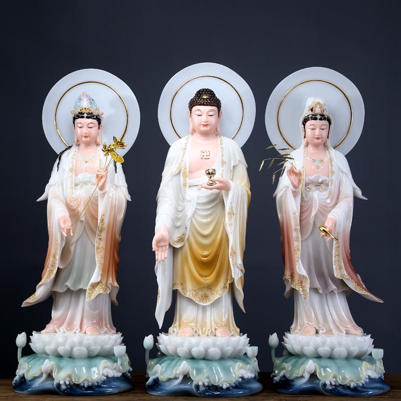 圆通 白玉精雕观音菩萨佛像 家用供奉阿弥陀佛 西方三圣摆件 阿弥陀佛