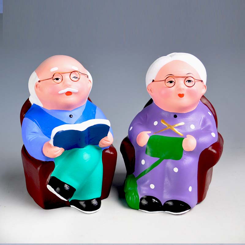 红泥坊天津泥人张彩塑 晚情 老夫妻风雨同舟金婚装饰摆件中国风纪念