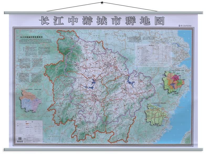 长江中游城市群 湖北省江西省政区地形地图挂图 1.4x1米双面覆膜