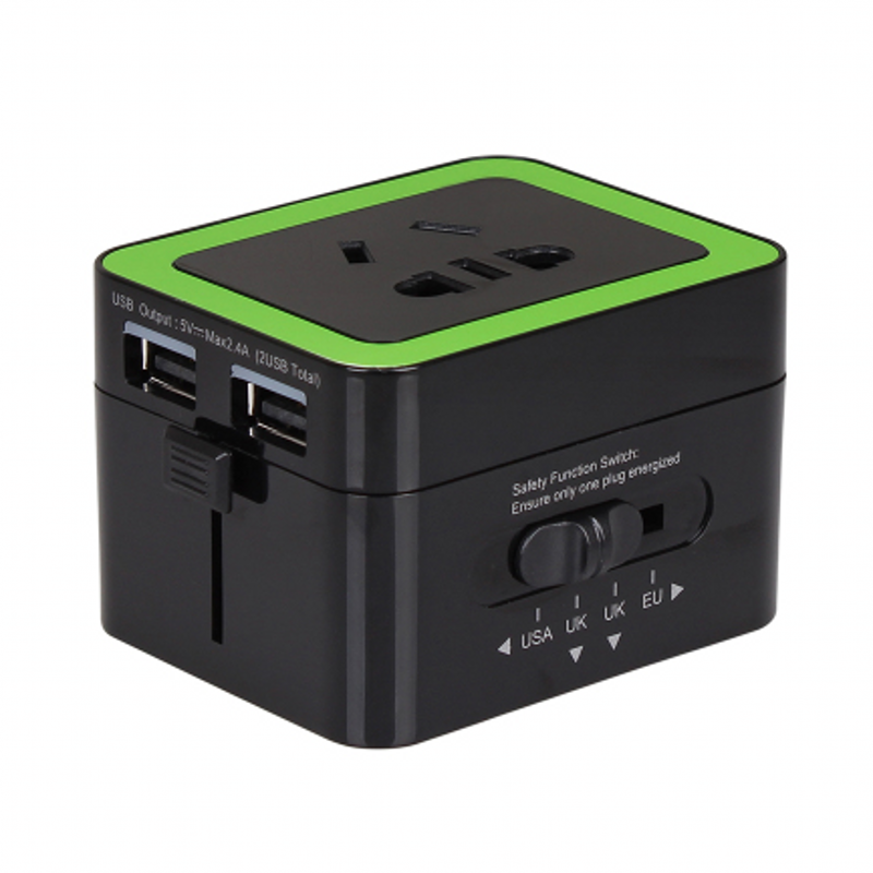 wonplug多功能转换插头电源转换器插座日本欧洲英标美标欧标中国香港转接头带USB WP-933 黑色绿边