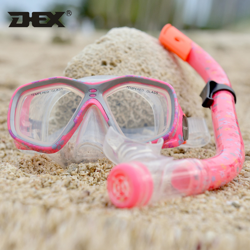 dex浮潜三宝个性水转印花儿童潜水镜硅胶呼吸管套装游泳训练防雾面镜