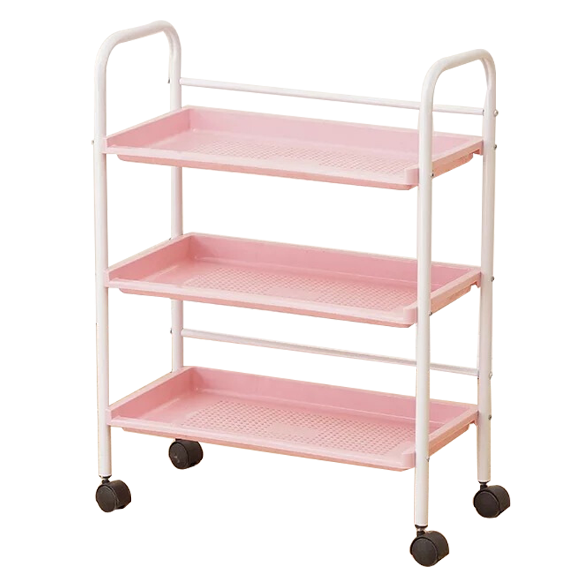 美容推车美发铁艺三层美容院小推车美甲纹身工具车置物架 粉色三层塑料