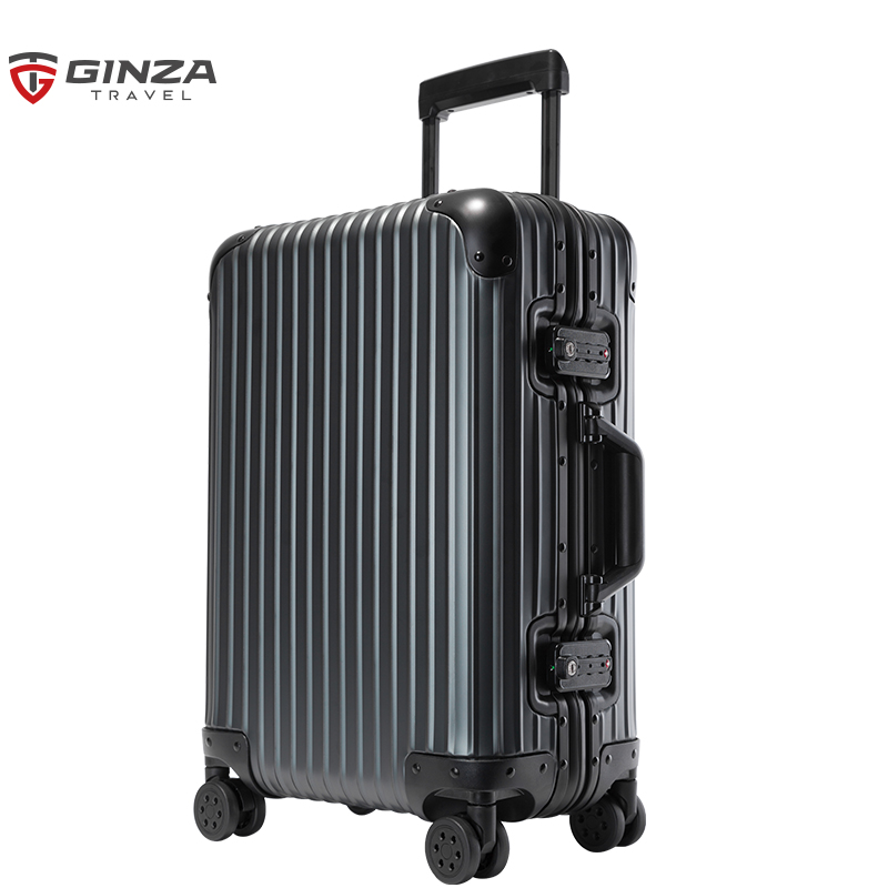 银座/GINZA 新款旅行箱女铝镁合金行李箱万向轮男拉杆箱 A-0020 墨绿金 24英寸
