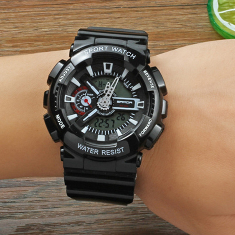 三达(sanda)品牌手表双显时尚电子表多功能男表防水游泳倒计时学生