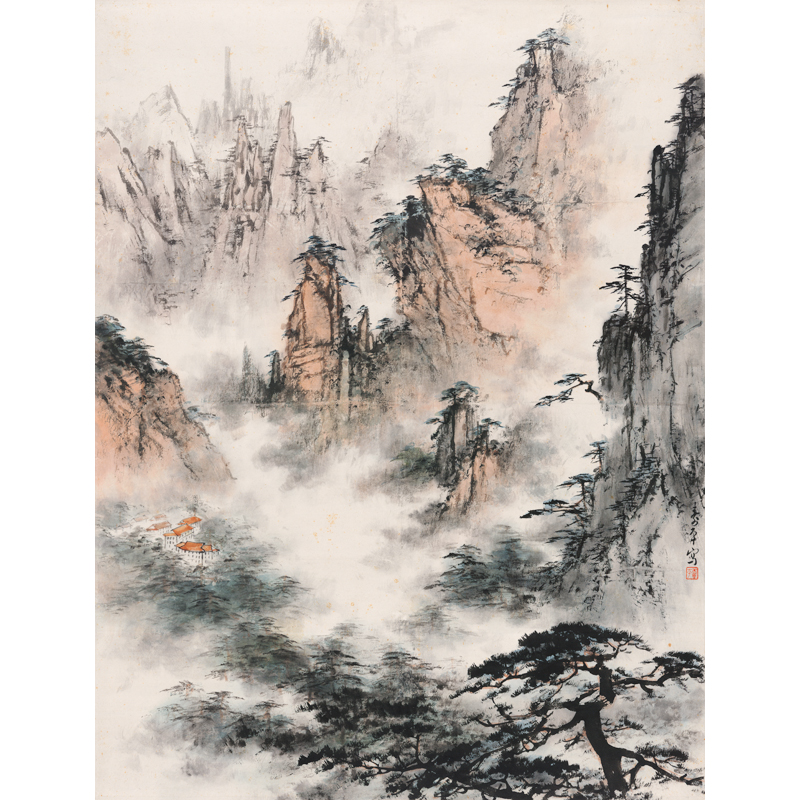 姿翰 超高清微喷装饰画 董寿平 黄山云松 写意国画山水画 纸本 90x69