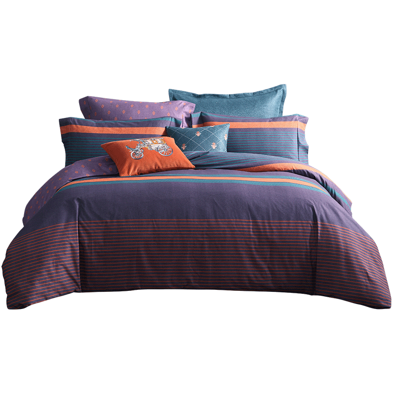 梦洁磨毛四件套 双面加厚双人床全棉套件纯棉被套床上用品酒店套件 巴克斯顿（紫） 1.8米床(220×240cm)