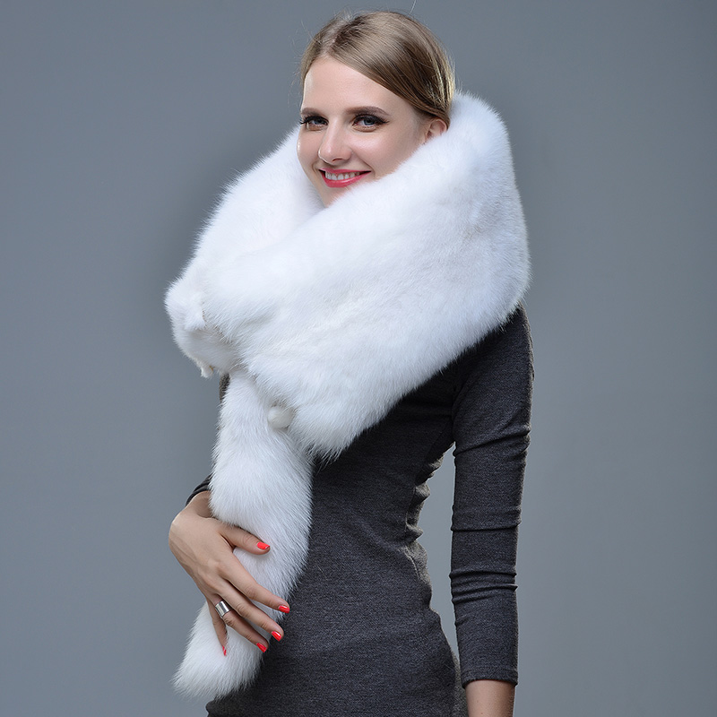晨瑶狐狸皮围脖整只白狐狸毛围巾女士整张超大银蓝狐皮草原色披肩毛领