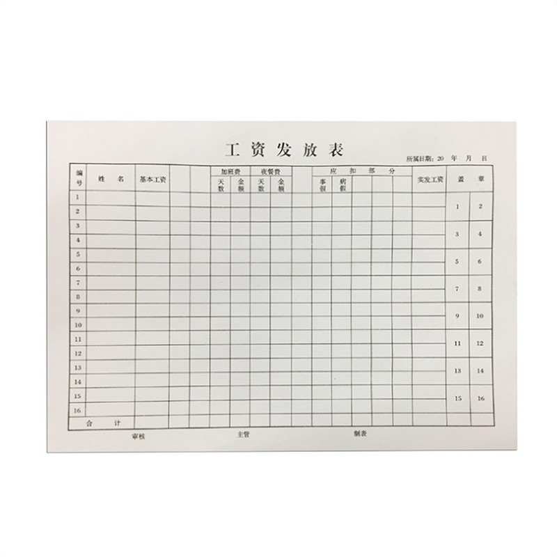 珮颖 工资发放表 财务办公用品工资收入证明单月份工资发放单明细