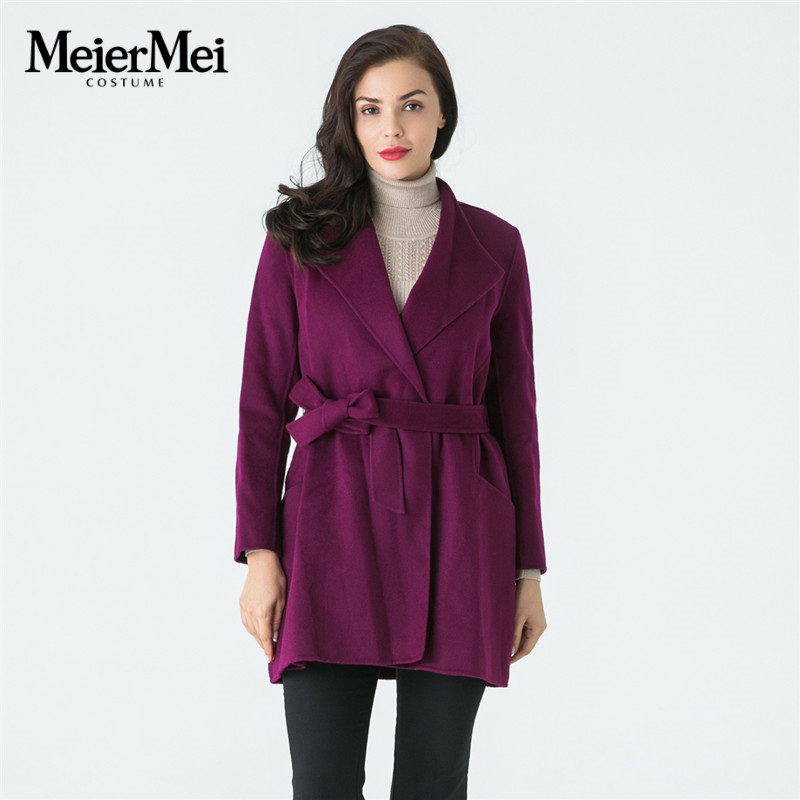 meiermei玫而美品牌女装时尚气质羊毛双面大衣中长款秋冬长袖外套 03f