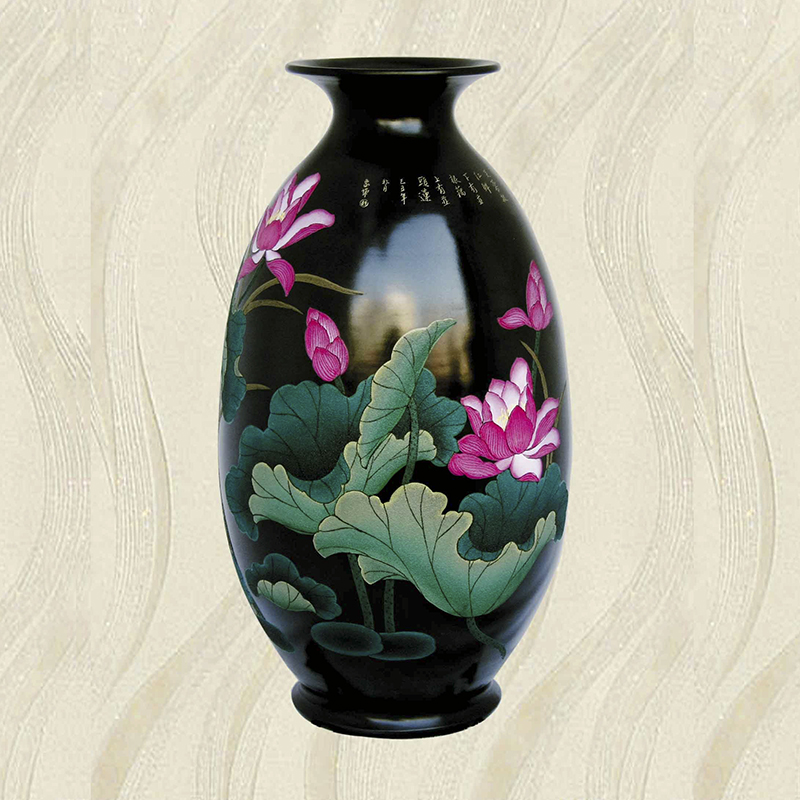 华夏记忆山东龙山德州梁子黑陶 荷塘月色花瓶非遗手工艺品 收藏品