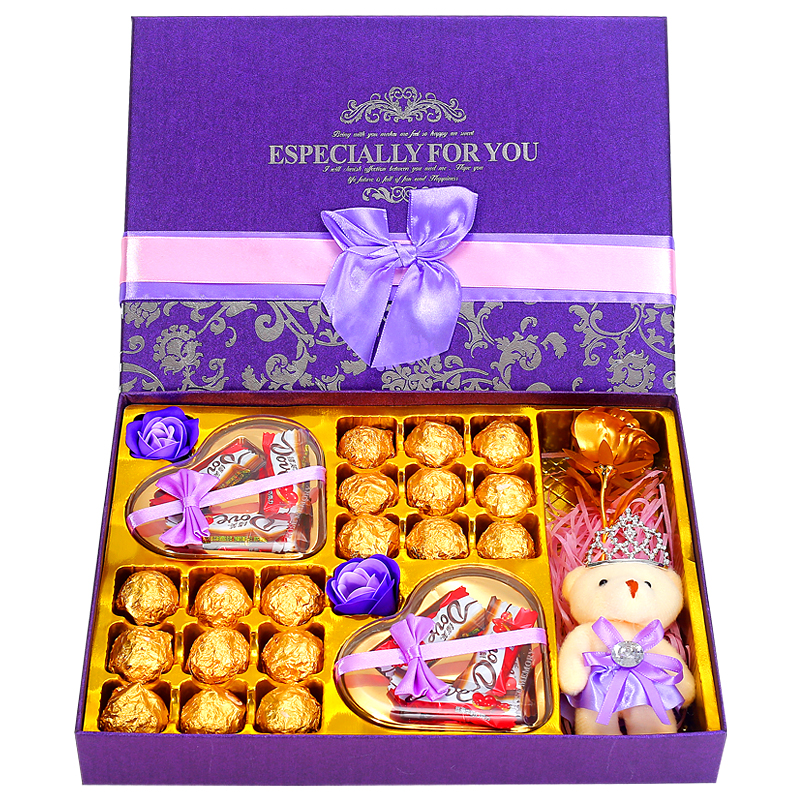 德芙巧克力礼盒装情人节三八女神节礼物送老师生日送女友创意儿童糖果 心心相印紫色礼盒