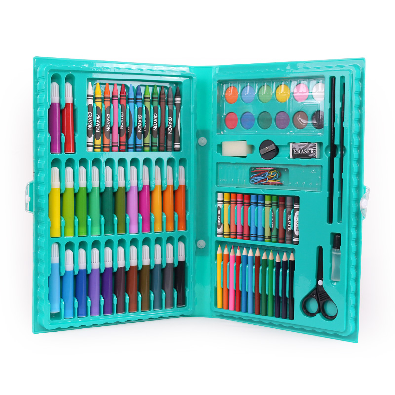 铭塔绘画工具盒 男女孩幼儿园画画套装玩具蜡笔水彩笔美术学习 86件套礼盒装