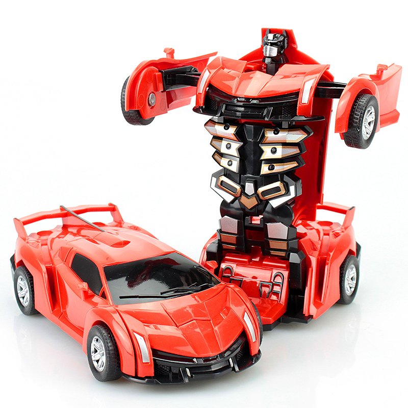 亿创空间 儿童玩具车一键变形玩具金刚5 宝贝男孩惯性撞击PK汽车机器人布加迪 兰博 红色