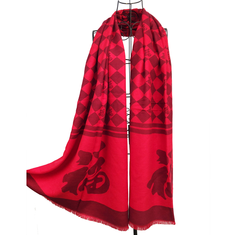 人生故事福字红围巾纯棉中国红本命年年会印花单位礼品团购送老人送长辈贺寿定制LOGO披肩 百格福披肩60*200CM