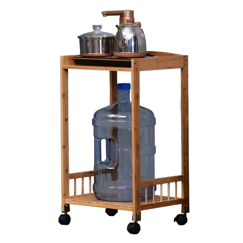 竹城鼎信 茶水架烧水壶置物架纯净水桶架饮水机架子落地式热水壶架开水瓶架厨房储物架杂物架脸盆架收纳架 二层经典茶水架【原色-带轮子】