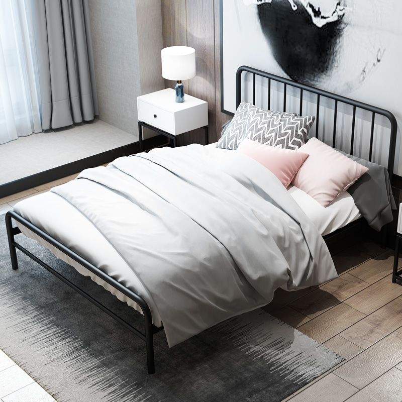 宜眠坊(ESF)床 简欧铁艺床 双人床1.5米 单人床 出租房公寓铁架床 (不含床垫) EC100黑色