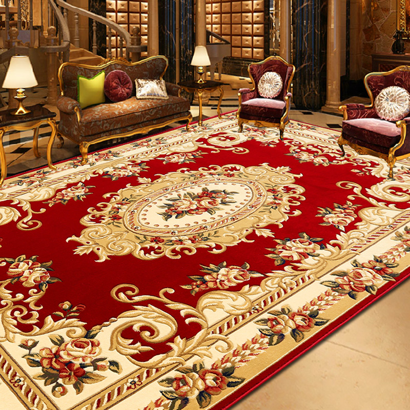 万腾 地毯客厅欧式大沙发茶几地毯卧室床边毯加厚高密度纯手工立体雕花红色办公室地毯 1255R酒红色 1200*1700mm