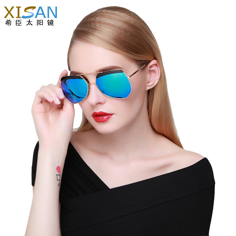 希臣XiSan偏光太阳镜男女通用款彩色墨镜 情侣彩膜太阳镜灰蚂蚁眼镜8802 金框蓝膜