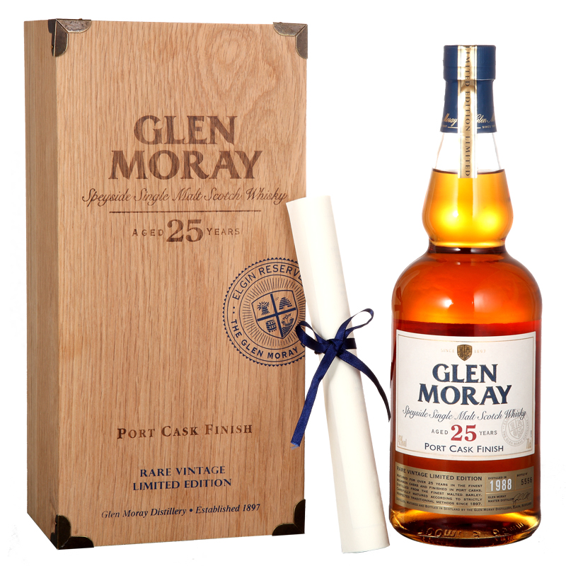 格兰莫雷（Glen Moray）洋酒 英国原装进口 苏格兰 斯佩塞区 单一麦芽 威士忌 窖藏系列 25年 木质礼盒装 700ml