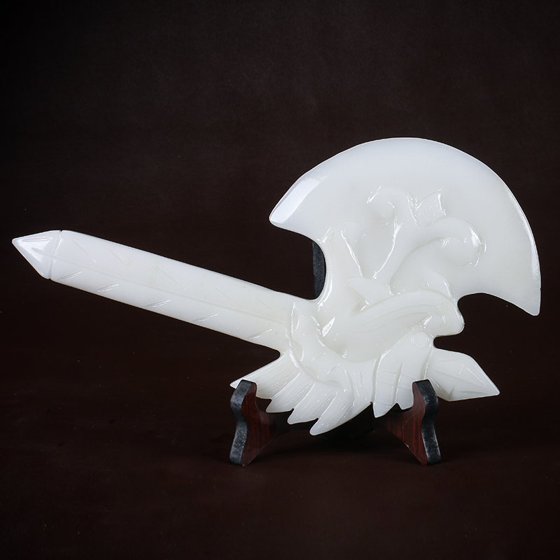 玉荔缘 白玉斧头玉石摆件 开山斧 玉器家庭摆设 附证书 单个开山斧