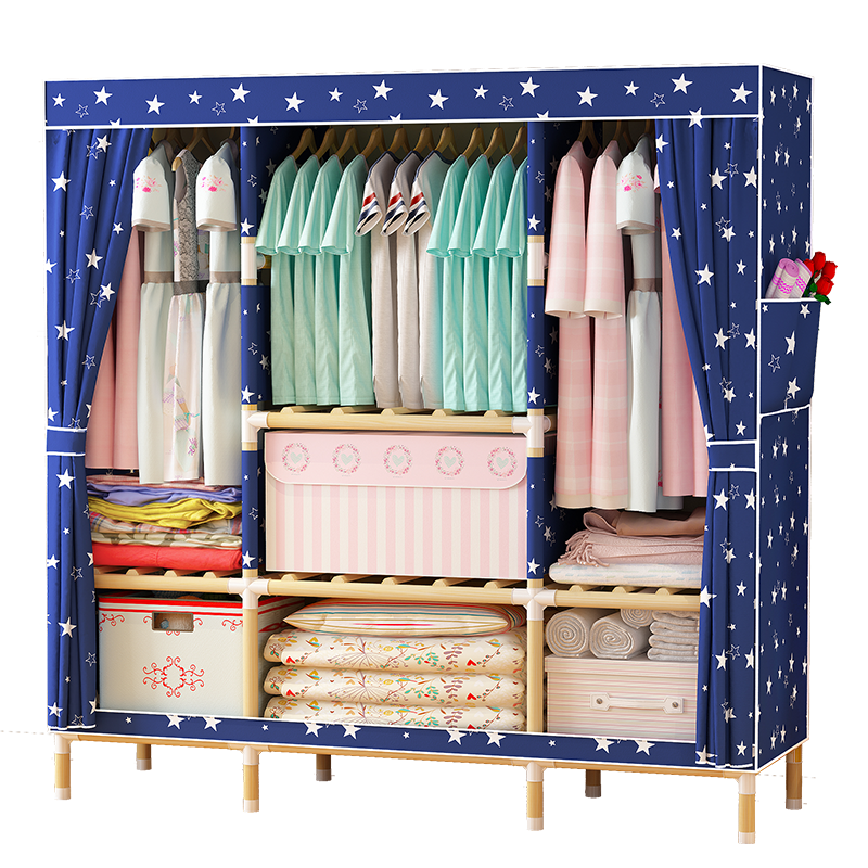 梦卡莱（MENGKALAI）布衣柜 组装简易衣柜 实木单人衣柜 加固组合衣柜 现代简约衣橱 1.5B奢华条纹