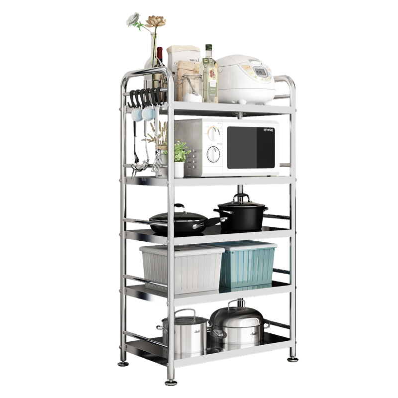 乐活时光 不锈钢厨房置物架落地多层微波炉架烤箱架多功能厨具调料收纳架货架 四层长40cm【加厚不锈钢】