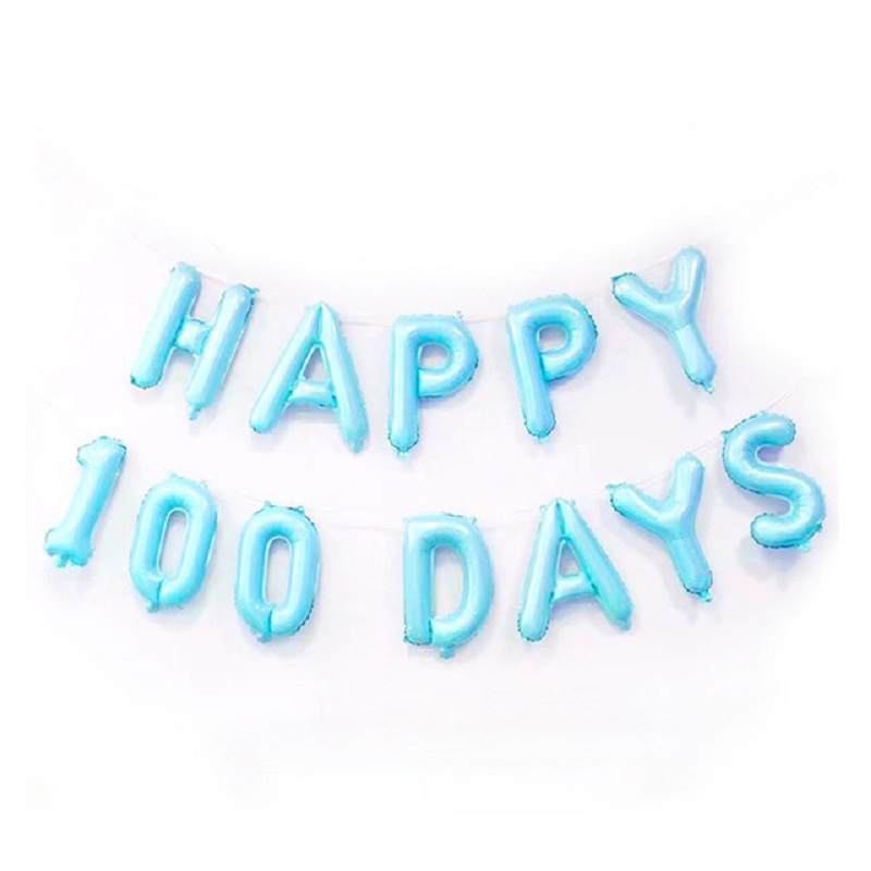 100天 儿童百天卡通动物生日派对装扮气氛背景墙贴装饰布置 蓝色快乐