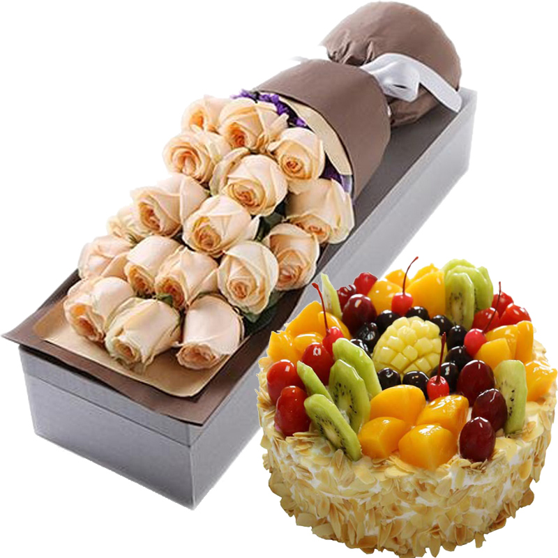 芙瑞多 鲜花蛋糕组合搭配套餐生日蛋糕鲜花预定全国同城配送 c款 10寸