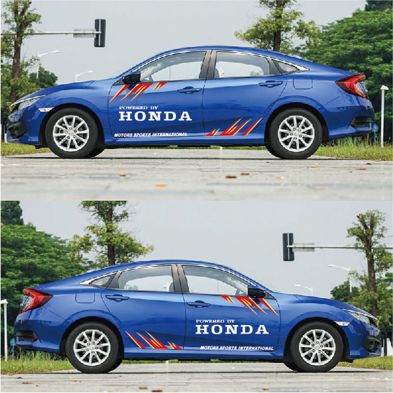 新款汽车本田十代思域专车专用车贴拉花腰线贴纸 红色两侧全套