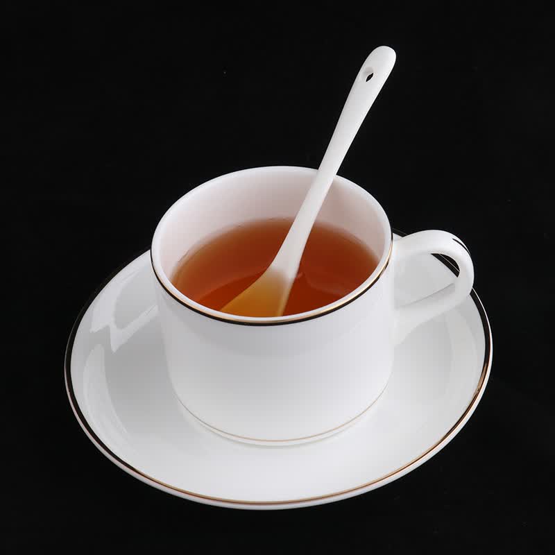 錦鳯锦凤骨瓷咖啡杯碟景德镇欧式简约咖啡套具矮 咖啡杯一杯一碟1勺 金边澳式杯碟套装