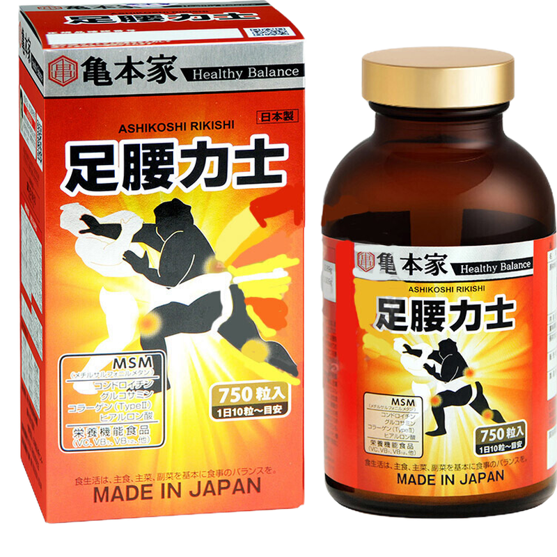 【新日期】日本直邮龟本家足腰力士msm关节养护750粒含氨糖葡萄糖关节