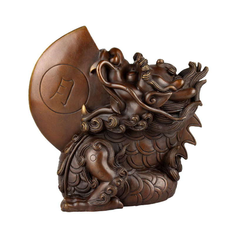 德佑堂 铜睚眦摆件纯铜日月神兽龙斧头龙二子家居装饰礼品创意工艺品