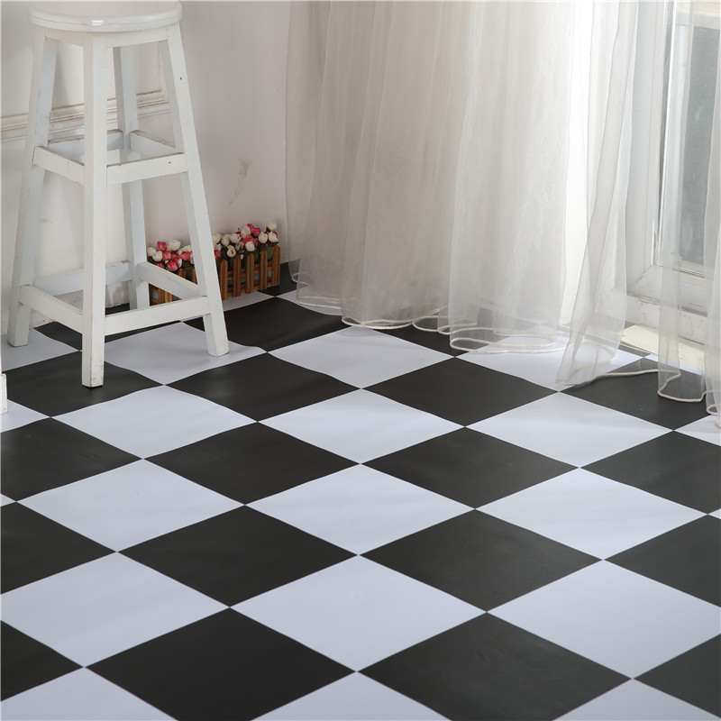 2.2mm加厚环保地板革家用加厚耐磨防 防滑PVC塑胶地板地板纸耐磨防滑地胶扯不坏牛力革 黑白格子