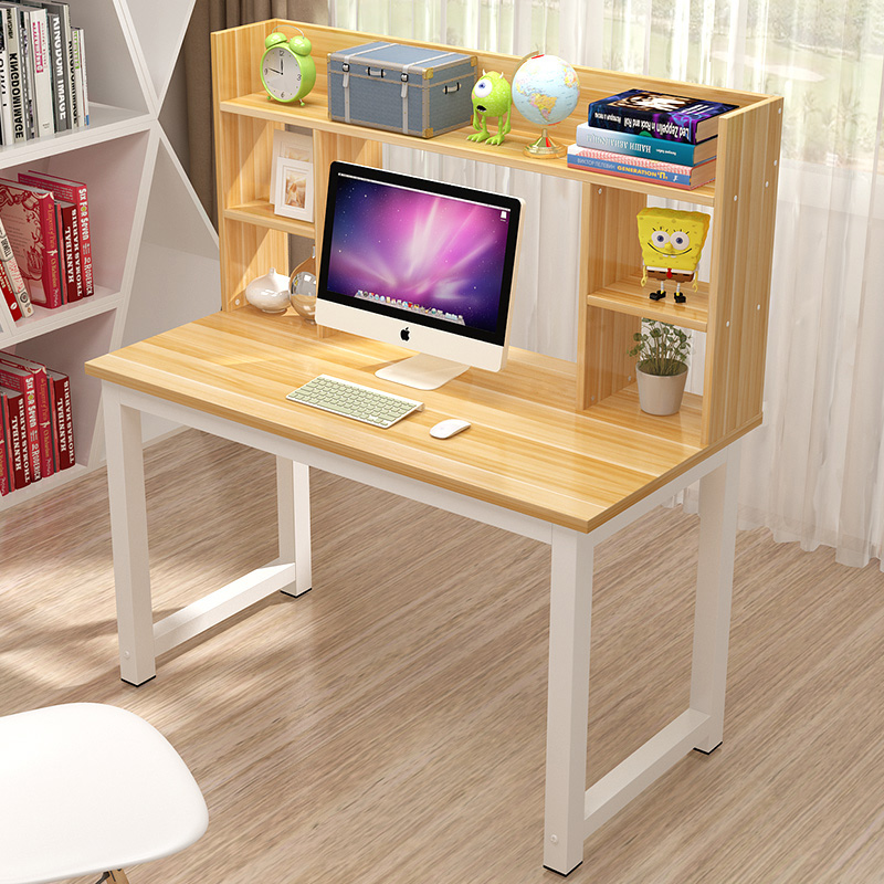 雅美乐 电脑桌台式家用简易简约办公桌 书桌书架一体钢木桌子 浅胡桃色 YSZ582