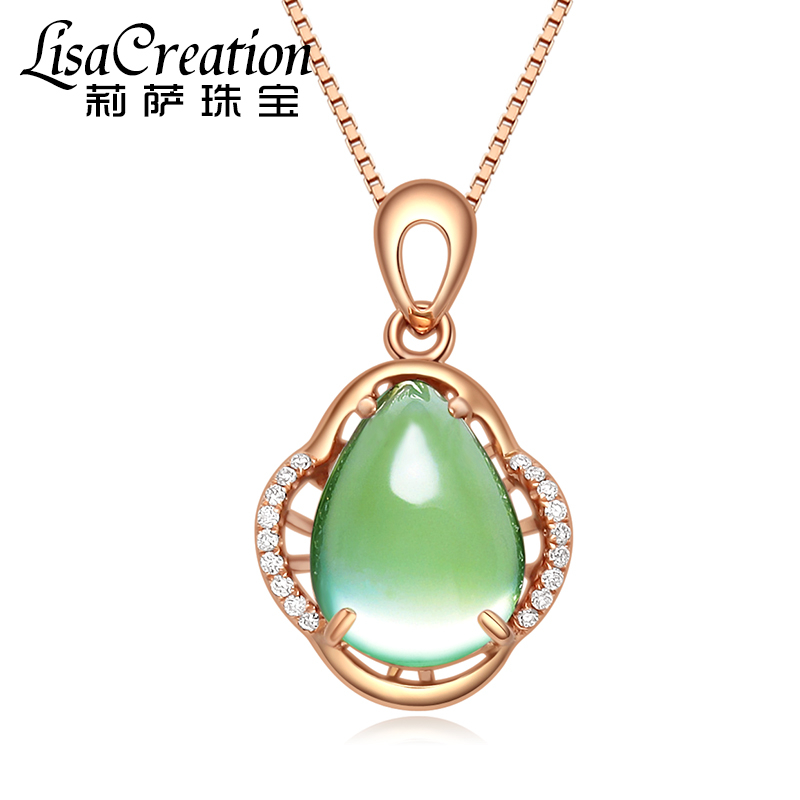 6克拉天然葡萄石钻石吊坠18k彩色宝石南非钻项链项坠绿色宝石 18k金3.