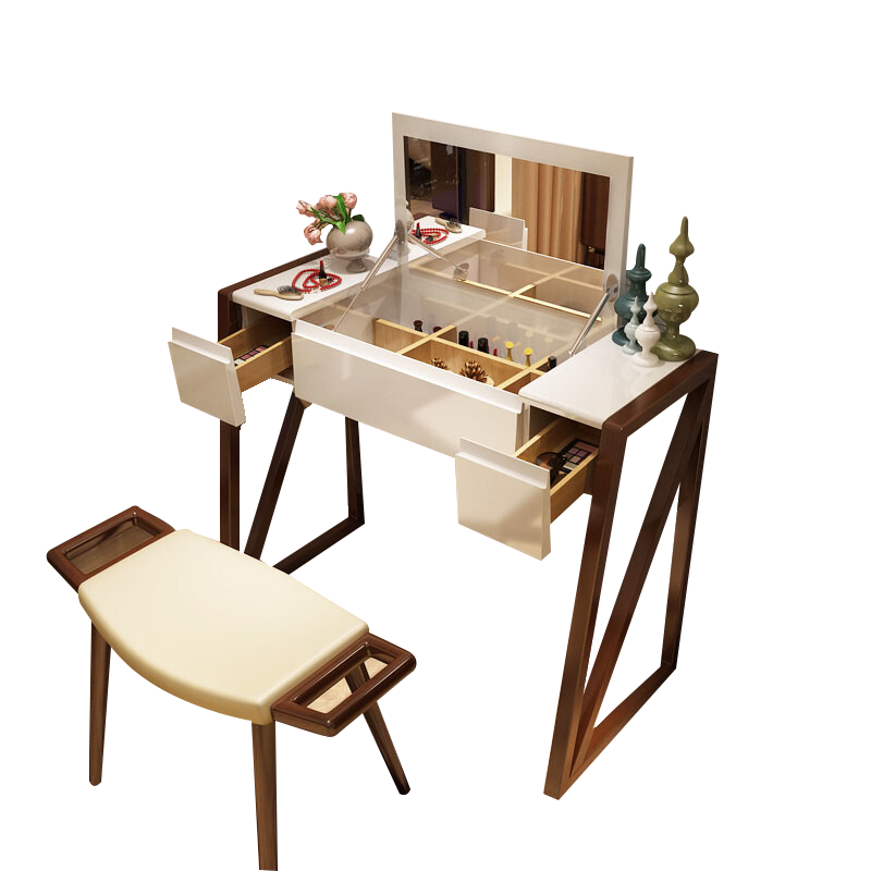 奥左 实木梳妆台主卧室化妆台桌北欧白蜡木小户型迷你简约轻奢翻盖飘窗书桌带抽屉储物柜 梳妆台+妆凳