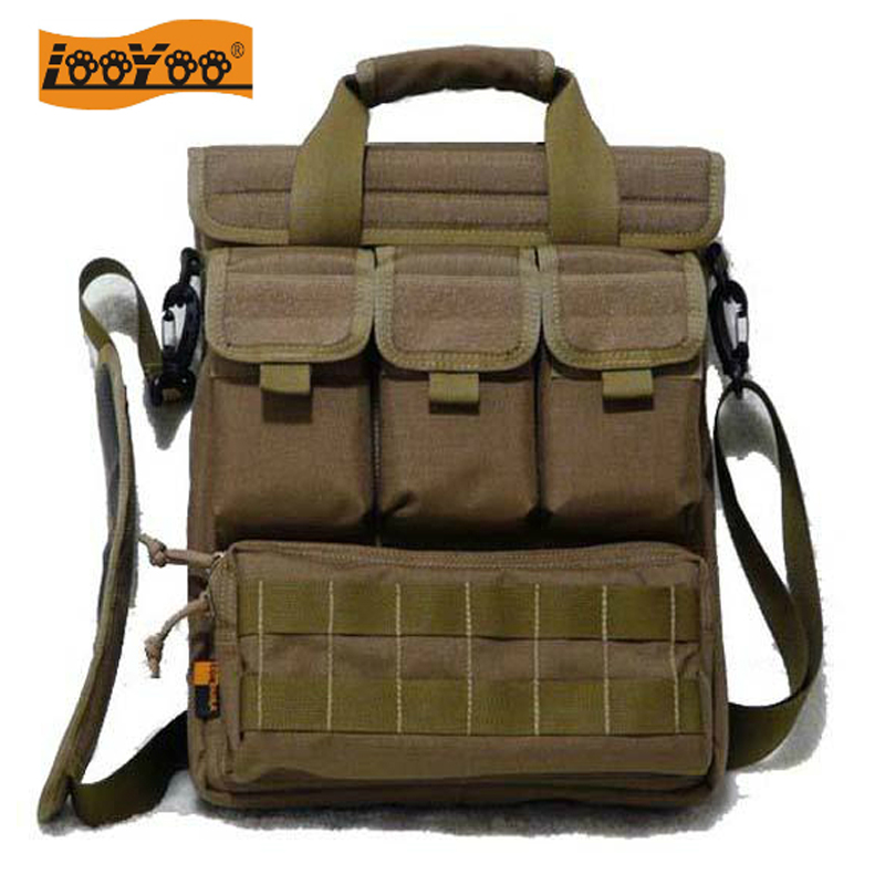 路游（LooYoo） A44手提單肩豎款軍迷高強(qiáng)尼龍面料筆記本背挎包裝14、15.6吋電腦 卡其色14吋