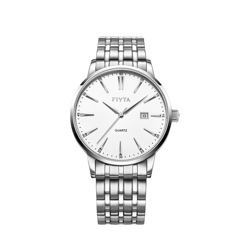 飛亞達(dá)（FIYTA）店長(zhǎng)推薦經(jīng)典系列男女款纖薄石英大指針情侶日歷腕表休閑生日禮物 白盤鋼帶女表DL802002.WWW