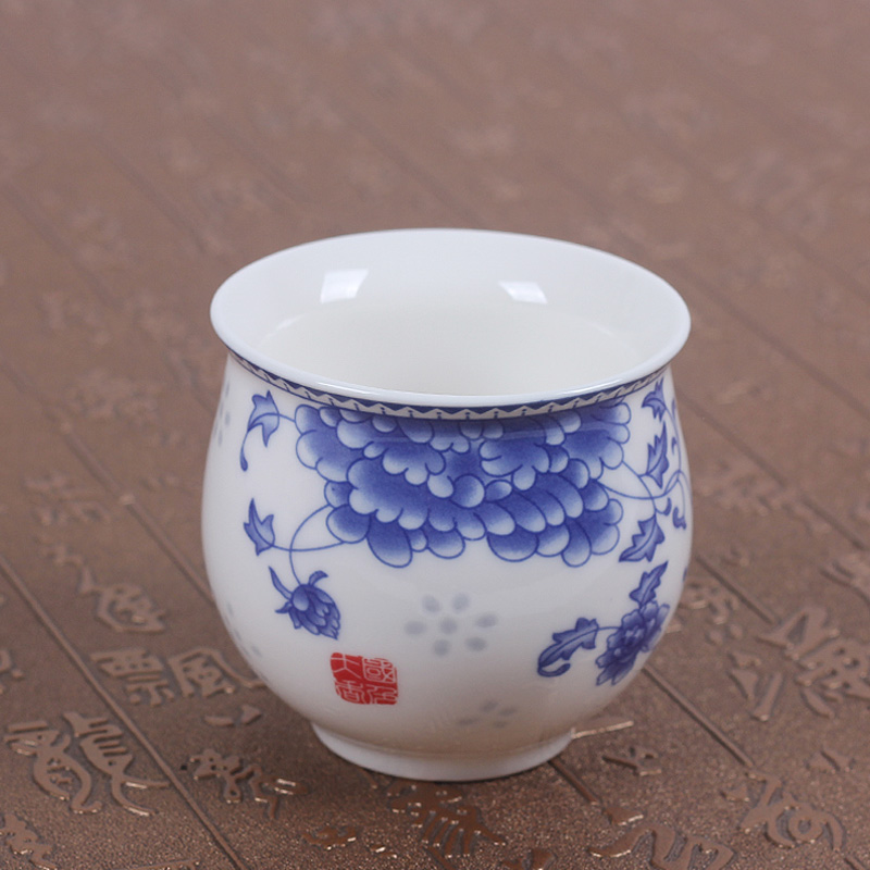 杰藝茶具陶瓷單個茶 耐熱個人杯雙層泡茶杯大號主人杯品茗杯青花瓷山水功夫茶杯 雙層青花單杯-國色天香 普通安全包裝
