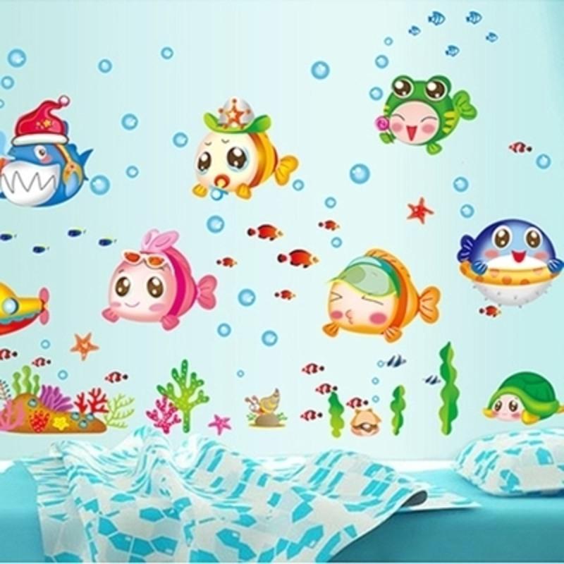 永恒 儿童房幼儿园贴画学校浴室卫生间玻璃双面贴纸卡通海洋鱼儿墙