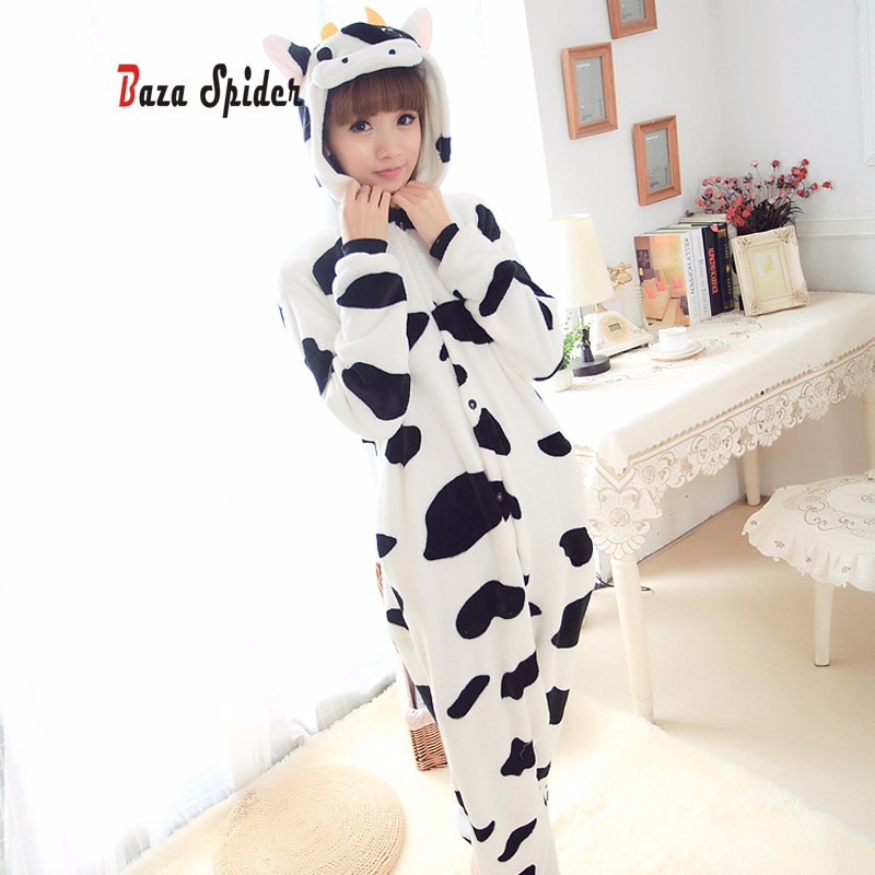 奶牛秋冬加厚可爱长袖男女情侣卡通动物连体居家睡衣如厕版 奶牛 s