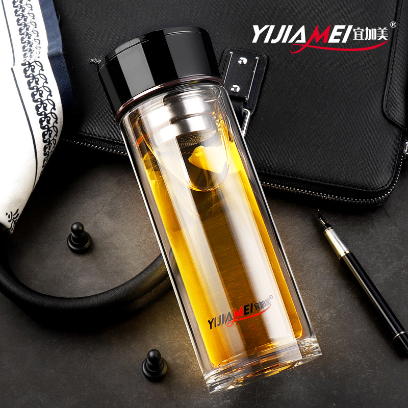 宜加美(yijiamei) 宜加美双层玻璃茶水分离大容量水杯办公杯加厚玻璃