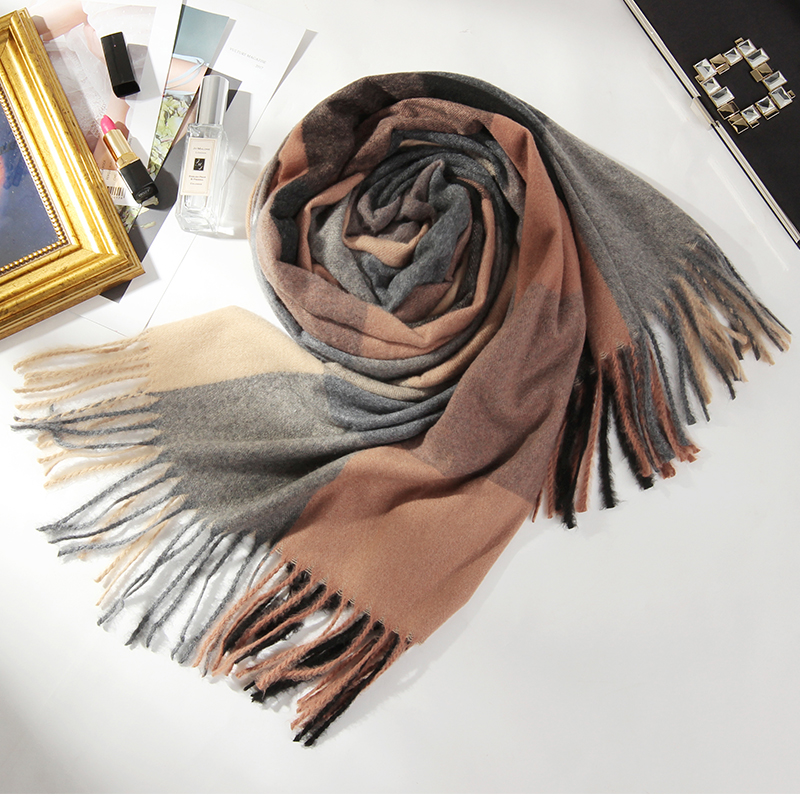 达芬奇密码 围巾女冬季学生韩版 保暖围脖情侣男格子披肩  5# 混灰深驼