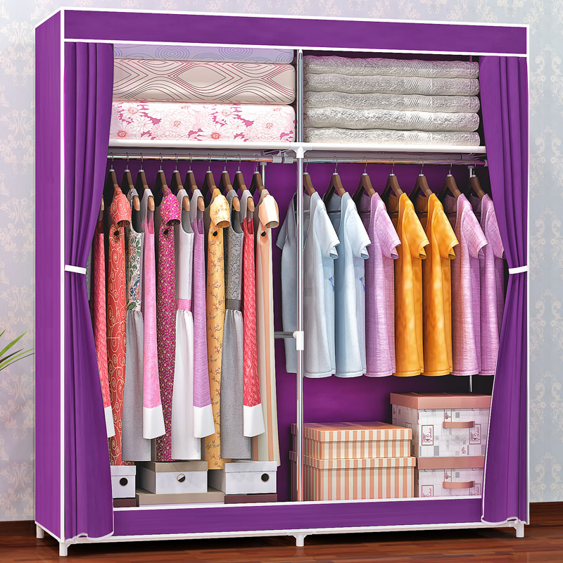 蜗家简约布衣柜大空间 加厚无纺布时尚大号布衣橱 加固组合衣柜1602 紫色